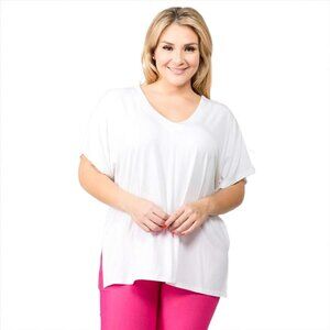 Yelete Women's Short Sleeve V-Neck Oversized Top - Off White